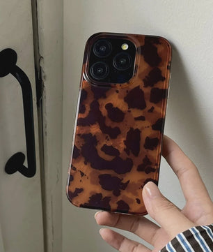 Retro Amber & Luipaard Print Hoesje voor iPhone - Stijlvolle Bescherming