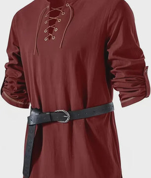 Heren Middeleeuwse Tuniek met Vetersluiting - Renaissance, Viking & Piraat Kostuum Shirt