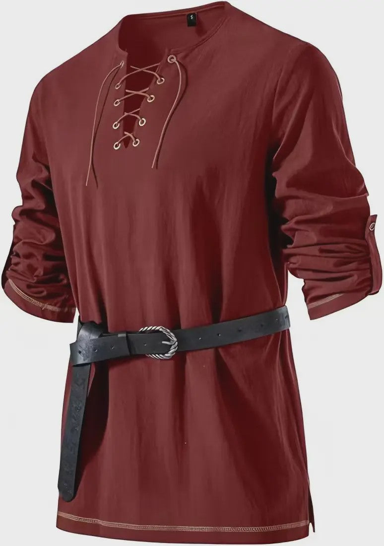 Heren Middeleeuwse Tuniek met Vetersluiting - Renaissance, Viking & Piraat Kostuum Shirt