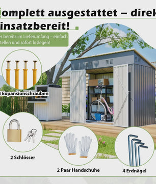 Metalen Tuinhuis 4x8FT met Dubbele Deuren - Grijze Opbergruimte voor Tuin & Terras