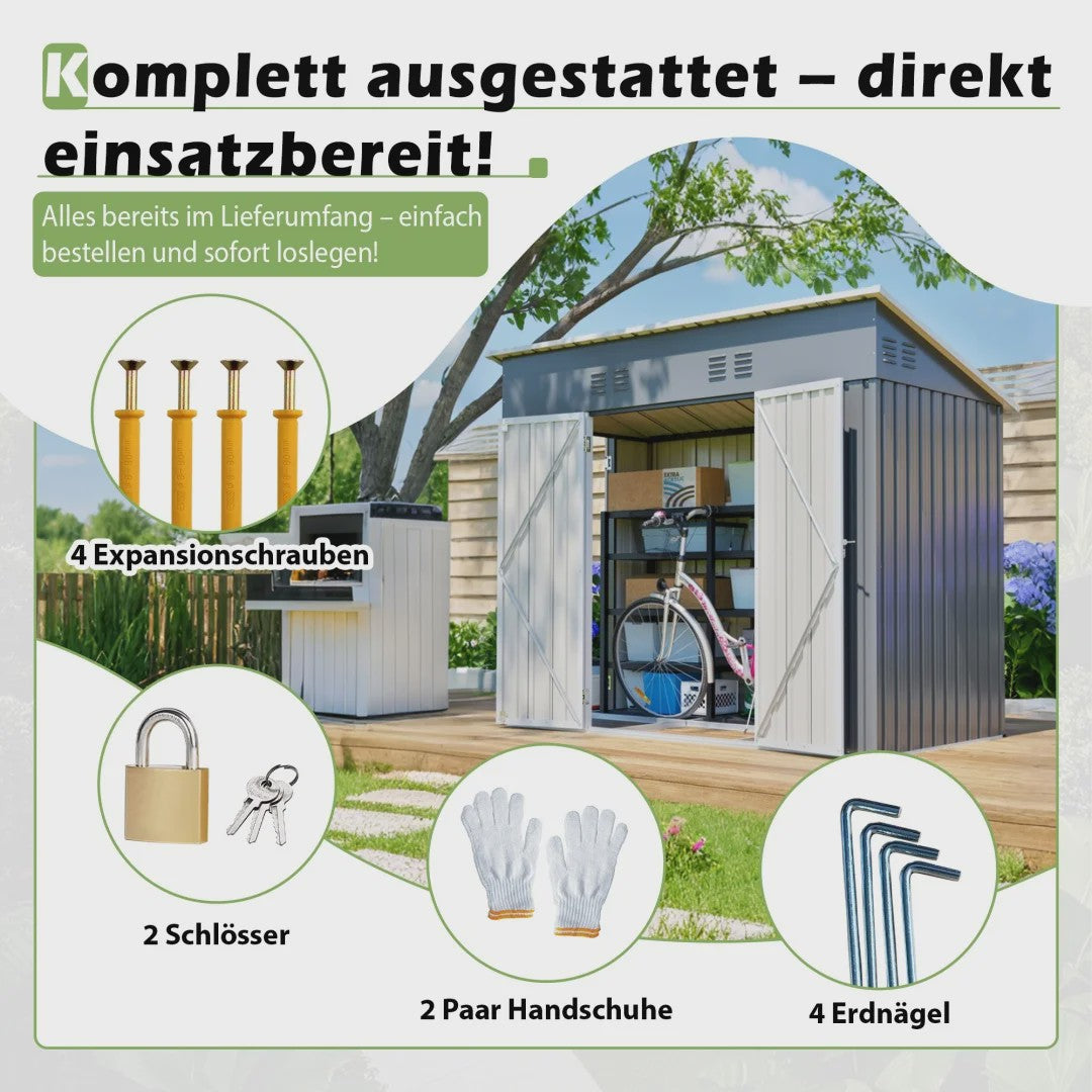 Metalen Tuinhuis 4x8FT met Dubbele Deuren - Grijze Opbergruimte voor Tuin & Terras