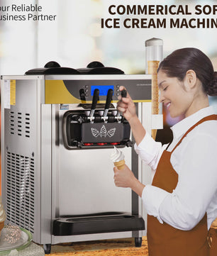 Professionele IJsmachine 22-30L/U - 2200W Soft Serve Machine met 2x6L Hoppers