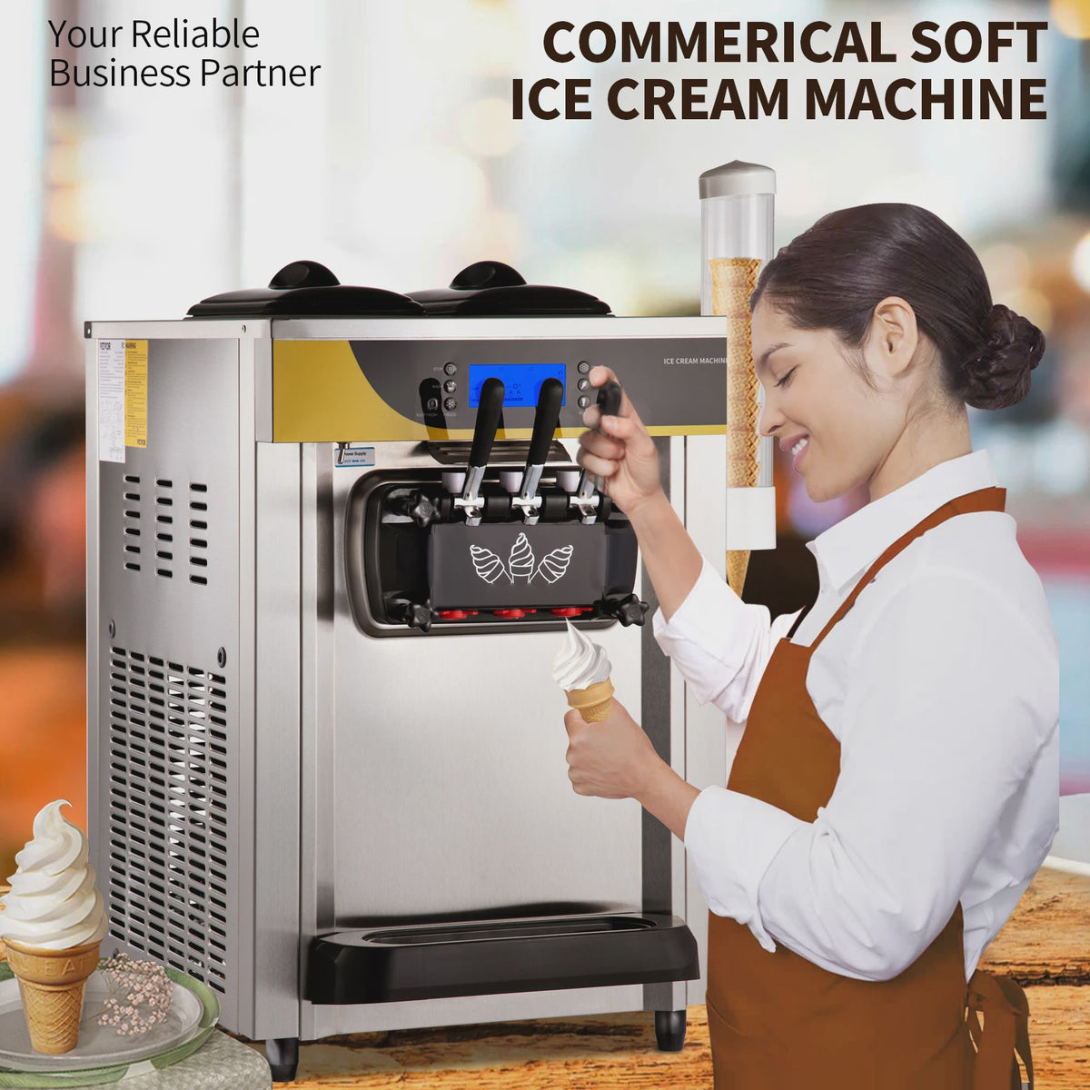 Professionele IJsmachine 22-30L/U - 2200W Soft Serve Machine met 2x6L Hoppers