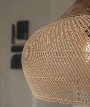 Rustieke Rotan Hanglamp Beige - Natuurlijke Wicker Plafondlamp voor Eetkamer & Woonkamer