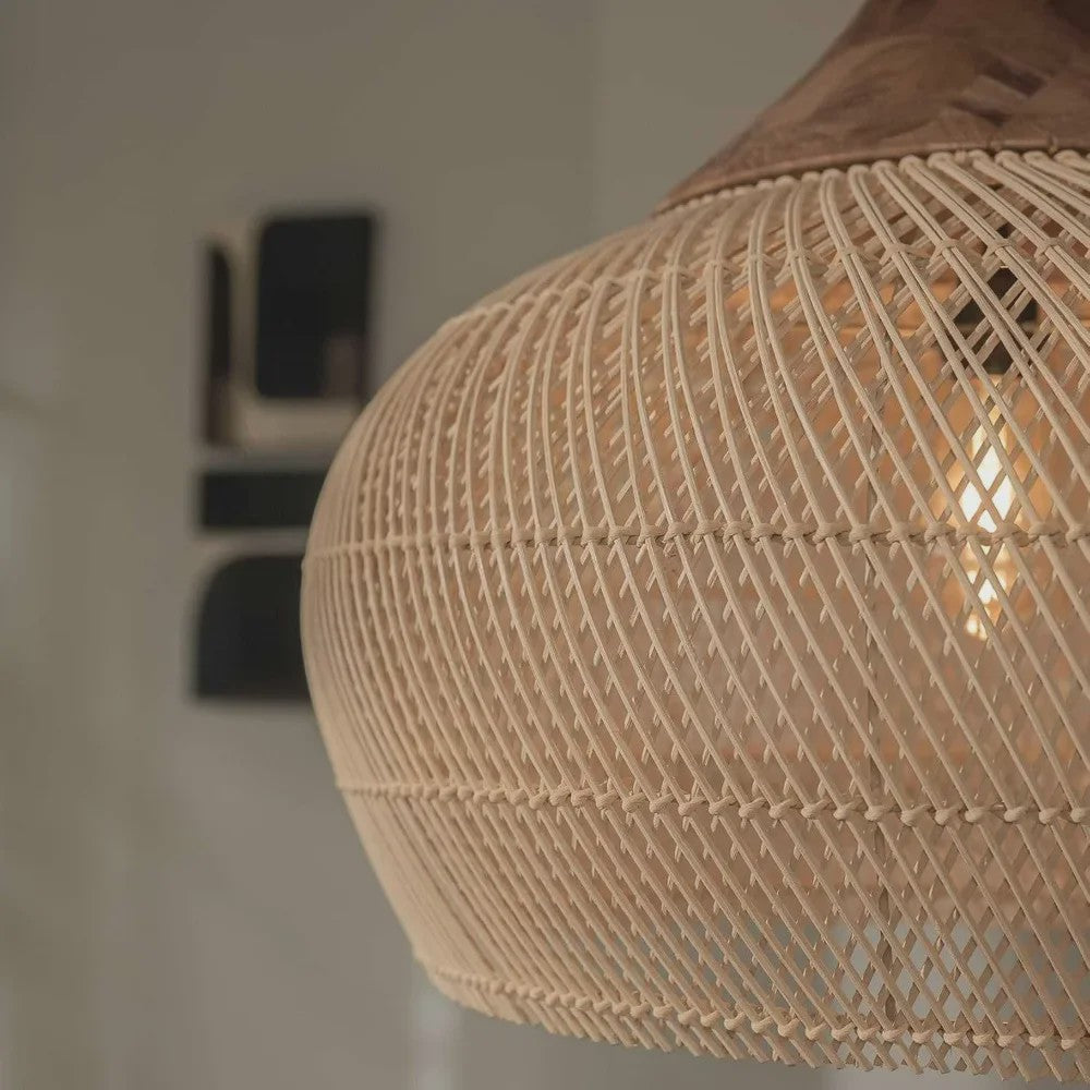 Rustieke Rotan Hanglamp Beige - Natuurlijke Wicker Plafondlamp voor Eetkamer & Woonkamer
