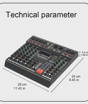 Lomeho AM-GT6/8 Professionele Audio Mixer Console met 7-Band EQ, USB & 99 Effecten