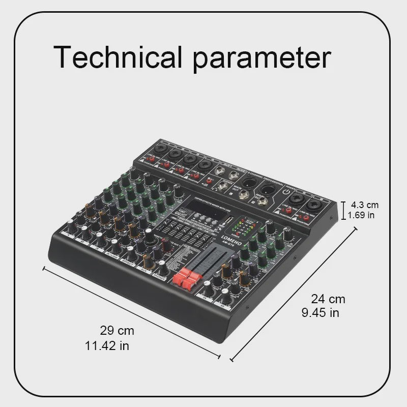 Lomeho AM-GT6/8 Professionele Audio Mixer Console met 7-Band EQ, USB & 99 Effecten
