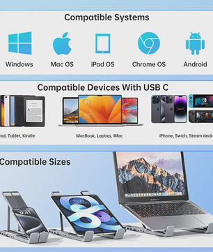 Verstelbare USB-C Laptop Stand met 7-in-1 Docking Station Hub