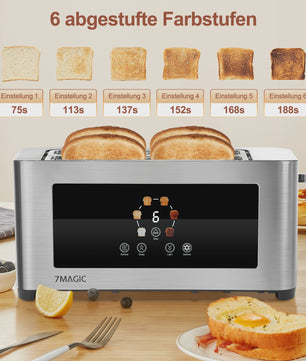 RVS Broodrooster met LCD Touch Display, 1400W, 4 Sneetjes en Broodjeshouder