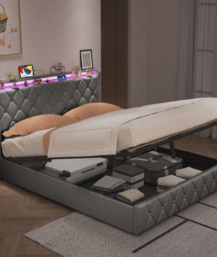 Modern Gestoffeerd Bed met Hydraulische Opbergruimte - 90x200cm of 140x200cm
