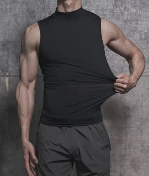 Heren Mouwloos Compressie Turtleneck Tanktop - Sneldrogend Sport Base Layer