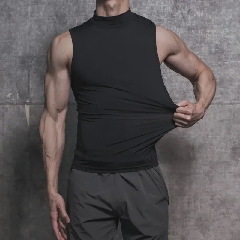 Heren Mouwloos Compressie Turtleneck Tanktop - Sneldrogend Sport Base Layer
