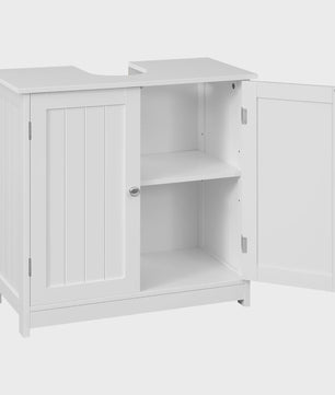 Witte Houten Onderbouw Wastafelkast - Vrijstaand Badkamerkast met Verstelbare Plank
