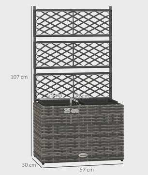Outsunny Plantenbak met Klimrek - 3 Bakken, 22L, Grijs Rotan Look