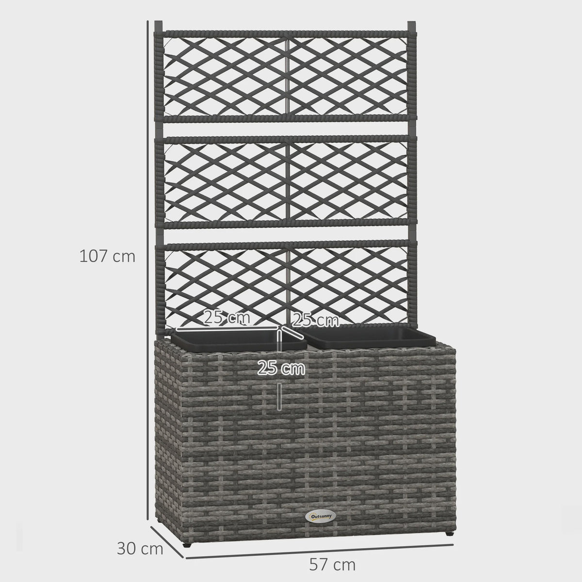 Outsunny Plantenbak met Klimrek - 3 Bakken, 22L, Grijs Rotan Look
