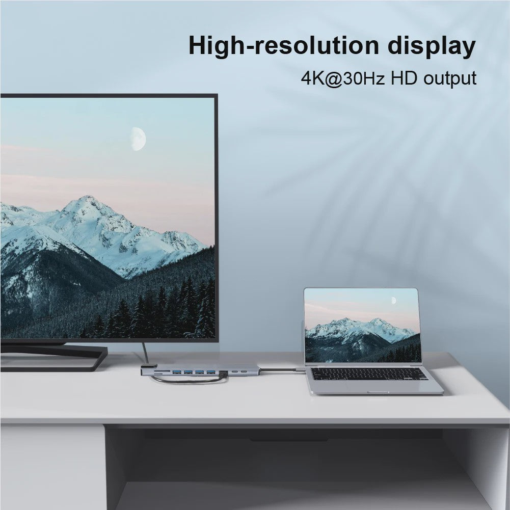 10-in-1 USB-C Hub: 4K HDTV, 100W PD, Ethernet, USB 3.0/2.0, SD/TF Kaartlezer
