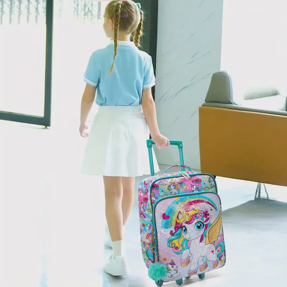 Vrolijke Kinderkoffer met Eenhoorn & Pailletten - 18 inch - Groen
