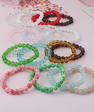 Set van 5, 6 of 10 Elastische Kristal Kralen Armbanden - Mix Kleuren