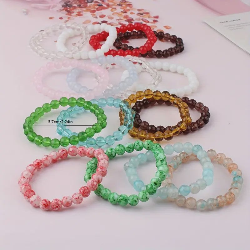 Set van 5, 6 of 10 Elastische Kristal Kralen Armbanden - Mix Kleuren