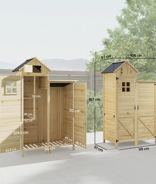 Outsunny Houten Tuinkast met Dubbele Zone en Verwijderbare Planken - 106x57x167 cm