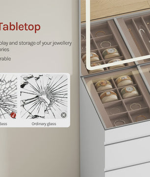 Luxe Kaptafel met Spiegel, Verstelbare LED Verlichting en 11 Lades - Perfect voor Slaapkamer