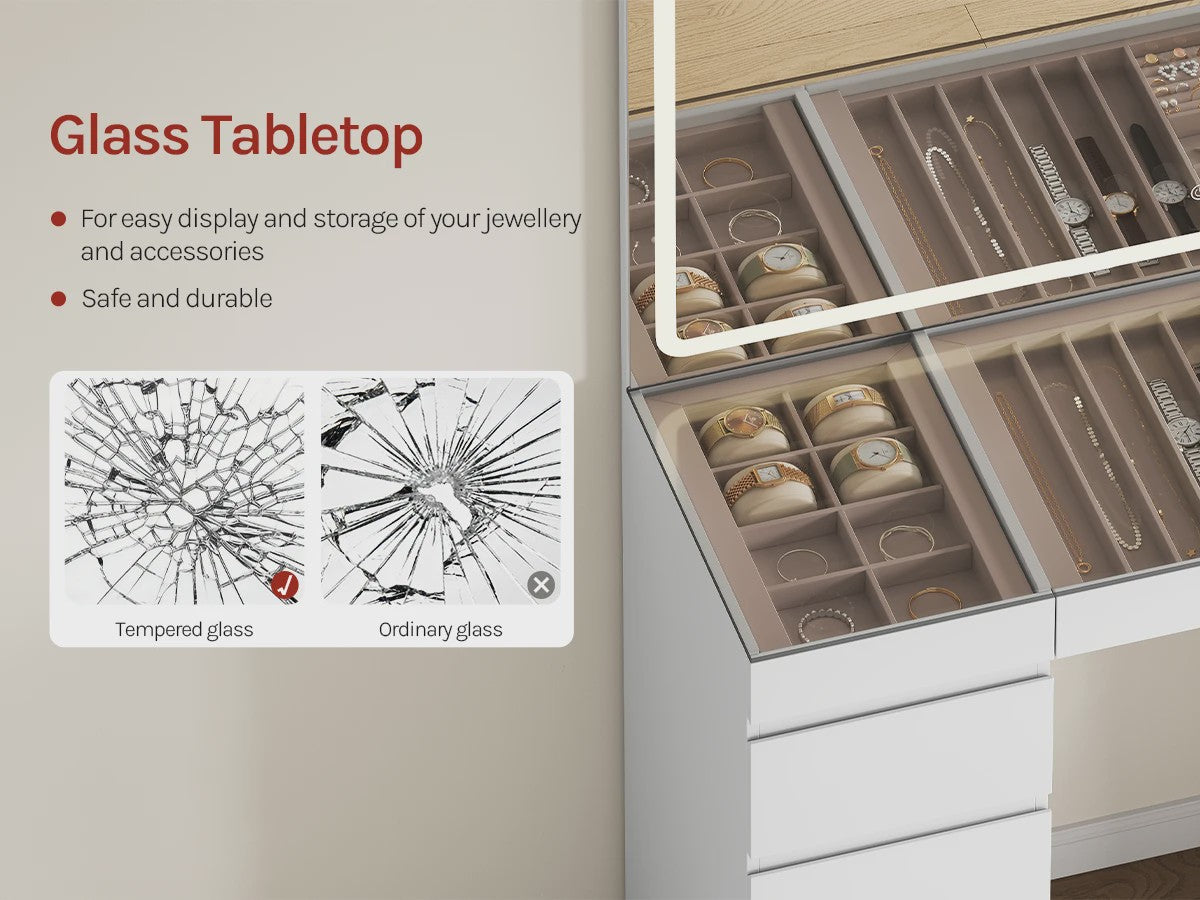 Luxe Kaptafel met Spiegel, Verstelbare LED Verlichting en 11 Lades - Perfect voor Slaapkamer