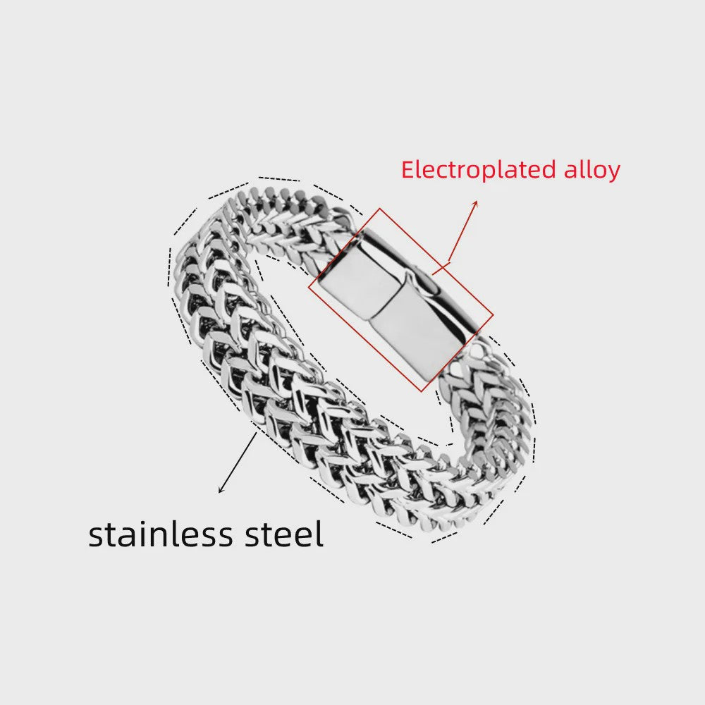 Stoere RVS Dubbele Riem Armband met Magnetische Sluiting - Visgraat Patroon