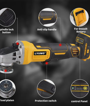 Krachtige Accu Haakse Slijper 950W - Borstelloos, 8500RPM, M14, Anti-slip Grip