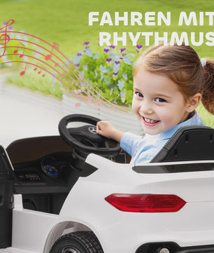 Elektrische Kinderauto 12V met Afstandsbediening, LED, Muziek & 3 Snelheden - Wit
