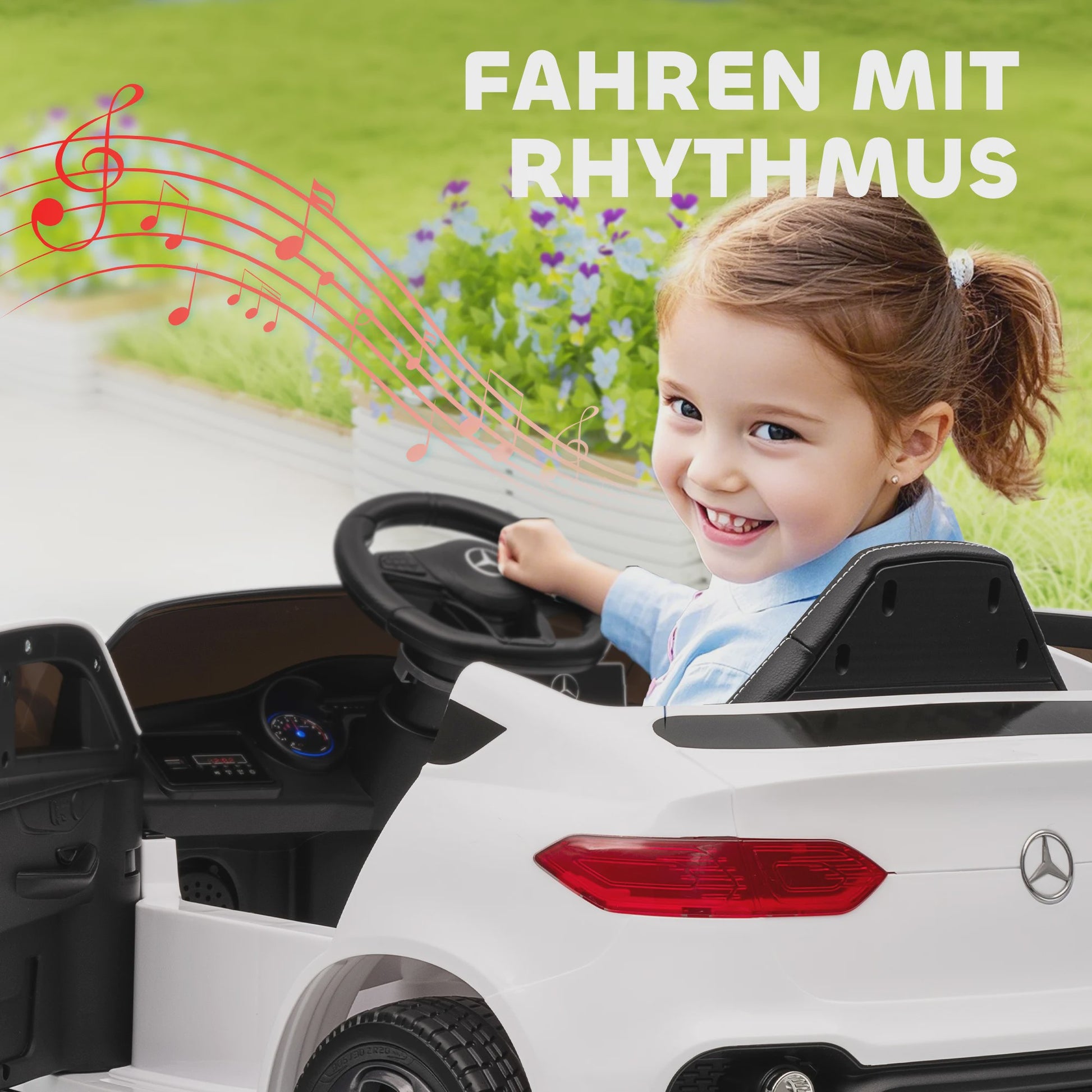 Elektrische Kinderauto 12V met Afstandsbediening, LED, Muziek & 3 Snelheden - Wit