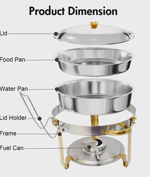 Chafing Dish Buffet Set RVS met Gouden Accent - 2 of 4 Stuks