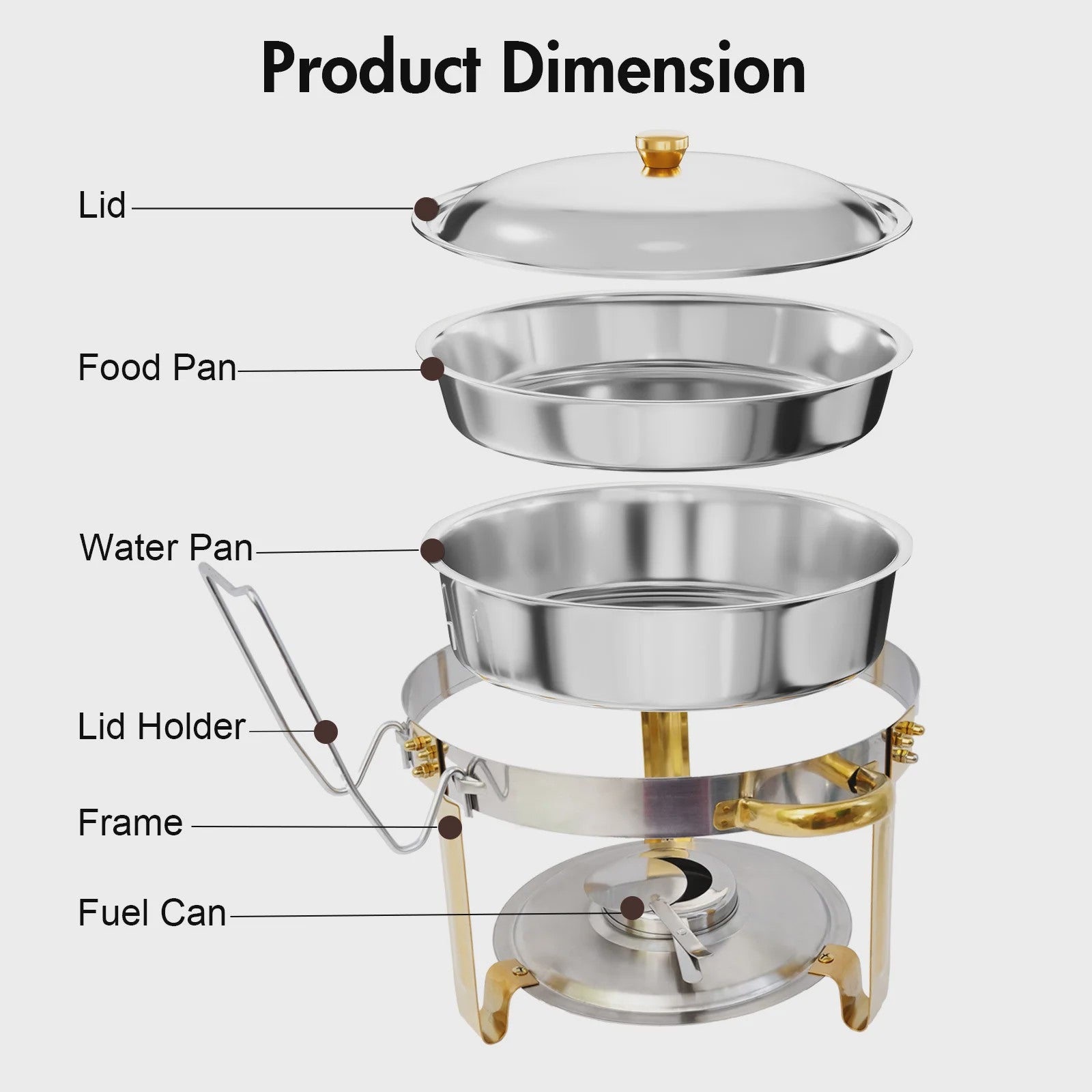 Chafing Dish Buffet Set RVS met Gouden Accent - 2 of 4 Stuks