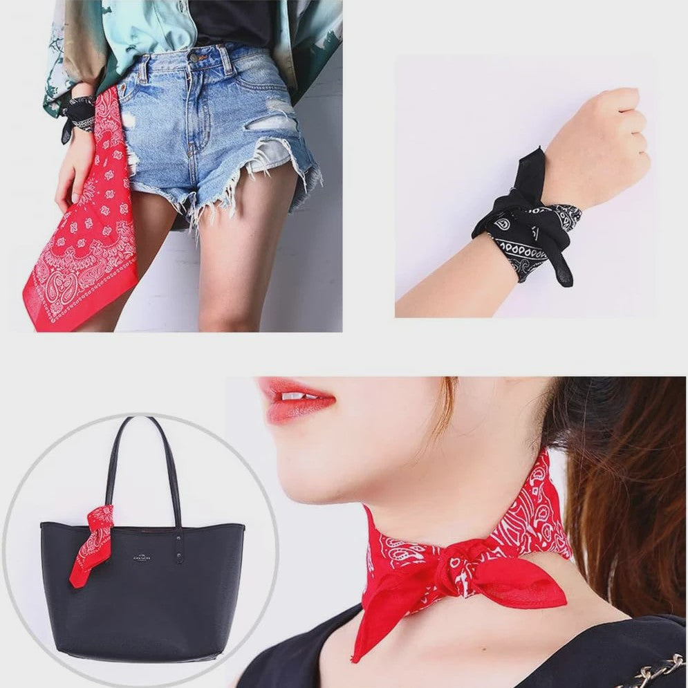 Unisex Paisley Bandana Sjaal - 55x55cm - Zwart, Rood, Wit
