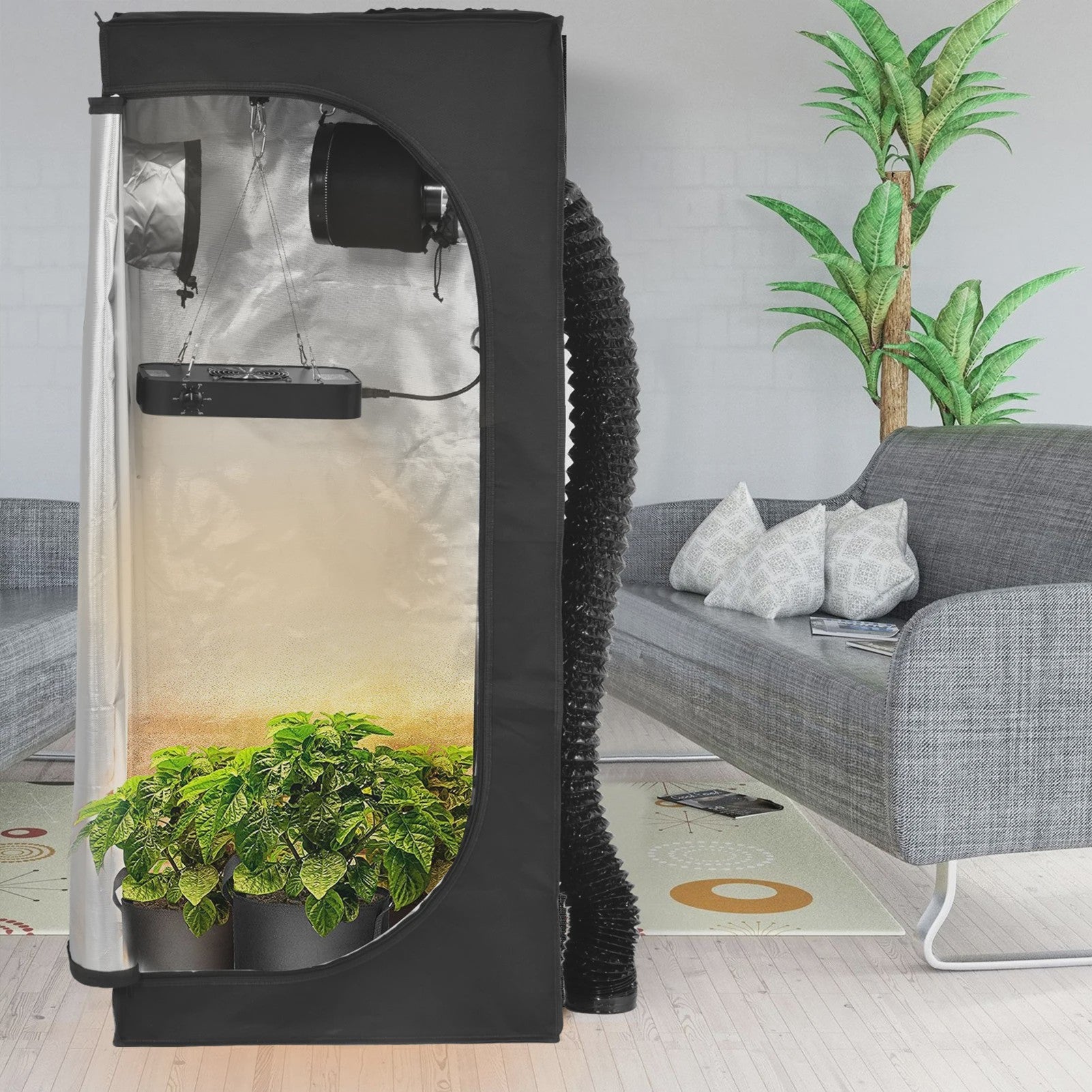 Complete Kweek Tentsysteem: Grow Tent met Ventilator, Koolstoffilter & Dimbare Full Spectrum LED Groeilamp