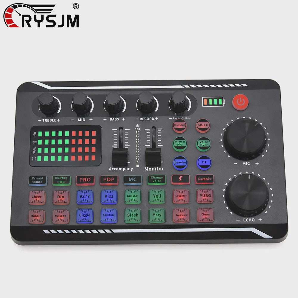 F998 Live Streaming Sound Card: DJ Mixer, Voice Changer & Audio Effecten