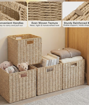 Weaving Storage Basket -4 Sets,Storage Basket Desktop Toy Cosmetics Storage Box Home Foldable Drawer Entrance Imitation