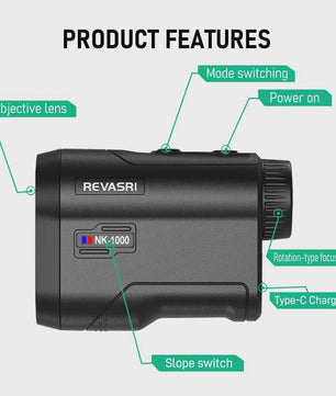 REVASRI Golf Laser Afstandsmeter 1000M met Slope Compensatie, Flag Lock & Type-C Opladen