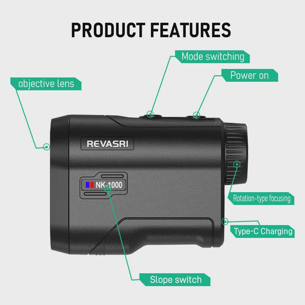 REVASRI Golf Laser Afstandsmeter 1000M met Slope Compensatie, Flag Lock & Type-C Opladen
