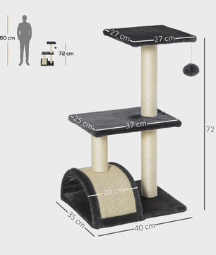 PawHut Kattentoren Krabpaal 72 cm Donkergrijs met Hangbal