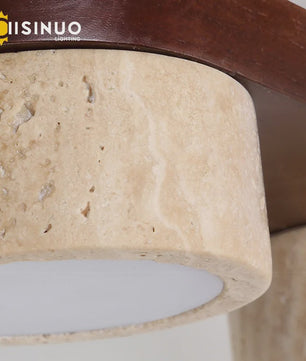 Wabi Sabi Plafondlamp van Travertin Natuursteen en Hout met LED