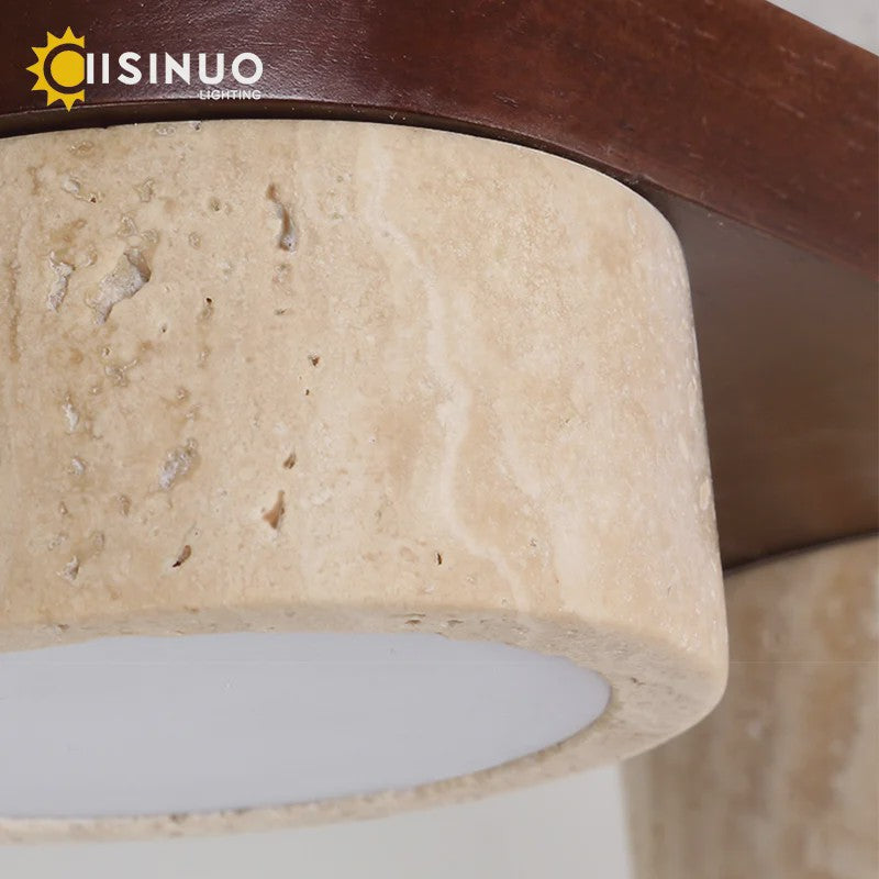 Wabi Sabi Plafondlamp van Travertin Natuursteen en Hout met LED