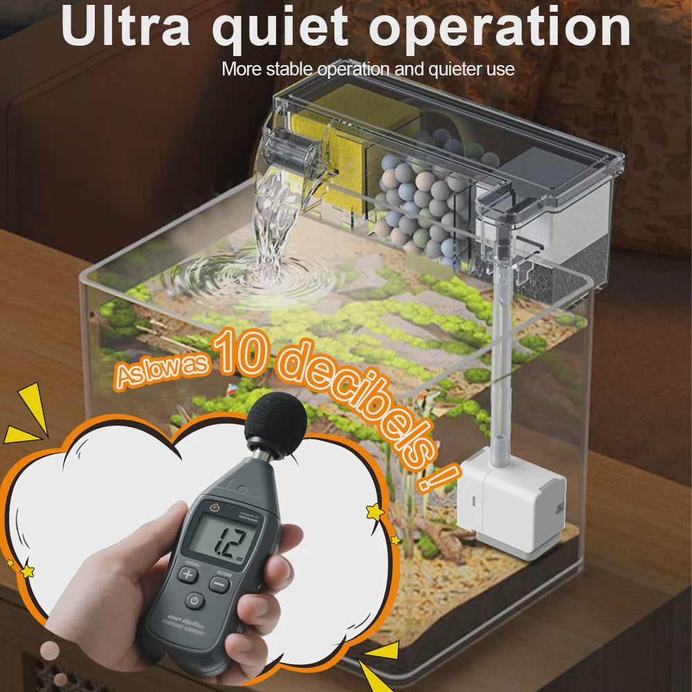 Multifunctioneel Aquarium Filter met Waterval & 4-Traps Filtratie - Stil & Zuurstofrijk