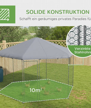 Grote Stalen Kippenhok Buiten met Dak - 400x346x263cm - Grijs - Ruim voor 10-15 Kippen & Kleine Dieren