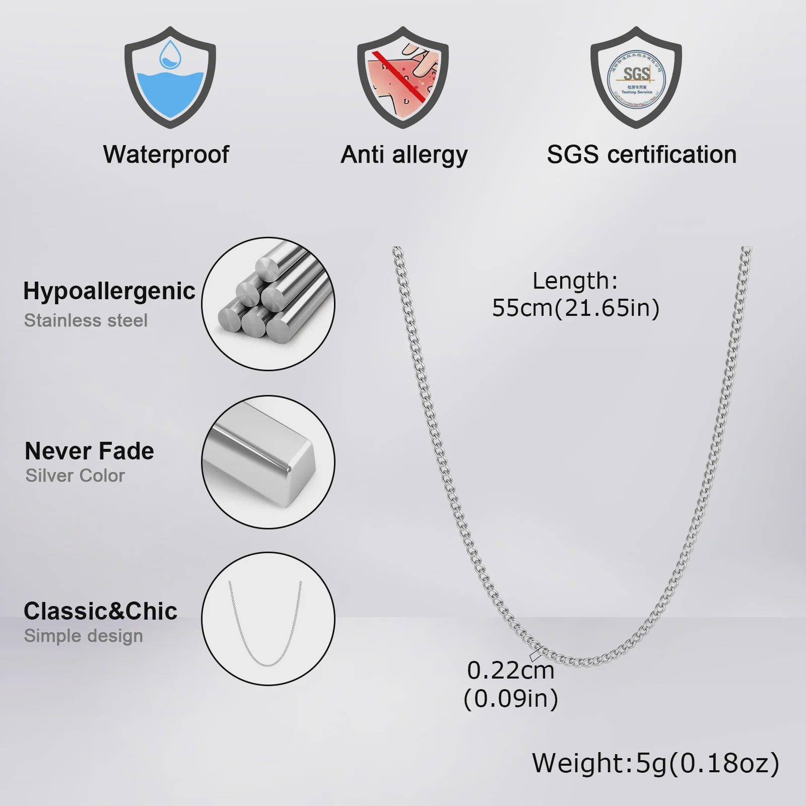 Heren Ketting RVS Waterdicht - Stijlvolle Link Chain in Diverse Lengtes (45-80cm)