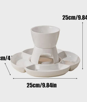 Keramische Fondue Set met Dienblad en Vorken - Voor Kaas, Chocolade en Snacks
