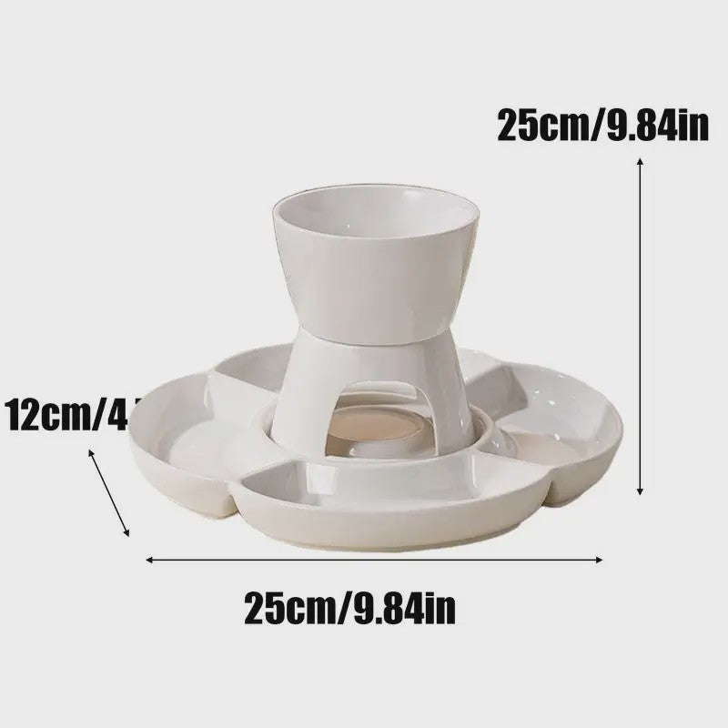 Keramische Fondue Set met Dienblad en Vorken - Voor Kaas, Chocolade en Snacks