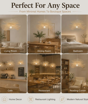 Japanse Bamboe Hanglamp 55cm - Handgeweven Rotan Plafondlamp voor Sfeervolle Woonkamer & Keuken