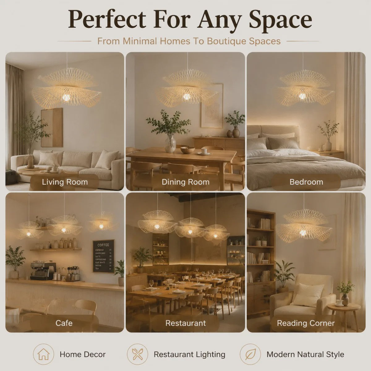 Japanse Bamboe Hanglamp 55cm - Handgeweven Rotan Plafondlamp voor Sfeervolle Woonkamer & Keuken