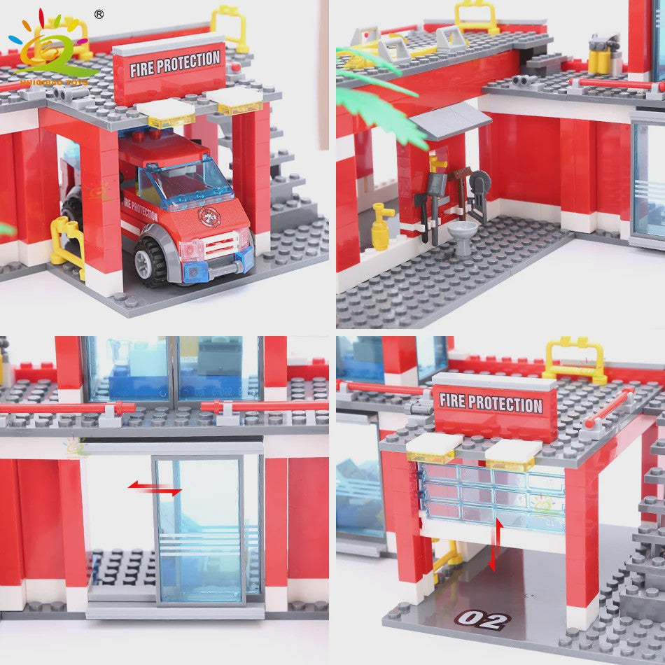HUIQIBAO 774-delige Brandweerkazerne Bouwstenen Speelset met Voertuigen