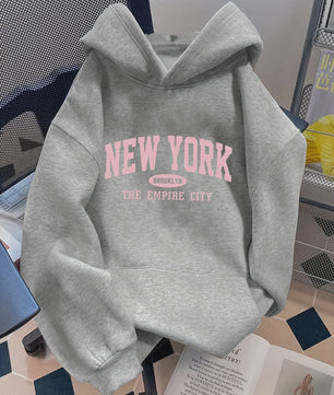 Dames Casual Hoodie met Letterprint - Comfortabele Pullover met Kangoeroezakken